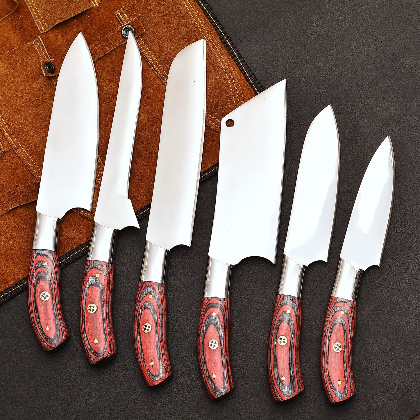 5 Piece Chef Knife Set with Leather roll kit Birthday & anniversary gift