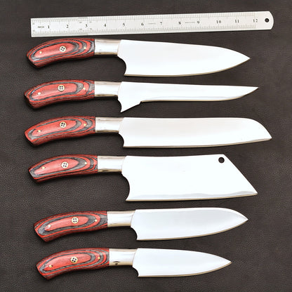 5 Piece Chef Knife Set with Leather roll kit Birthday & anniversary gift